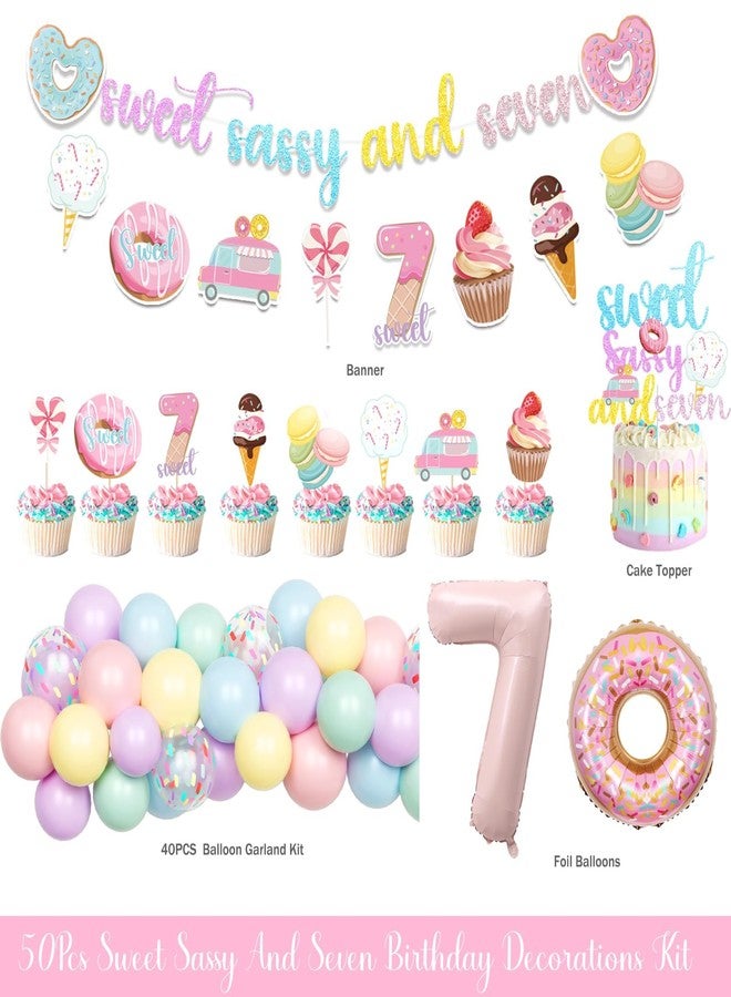 Hombae Sweet Sassy and Seven Birthday Decorations, 7th Birthday Decorations for Girls, Donut Theme Birthday Supplies with Banner Cake Topper Balloon for Ice Cream Sweet Candy 7 Year Old Birthday - Image 2